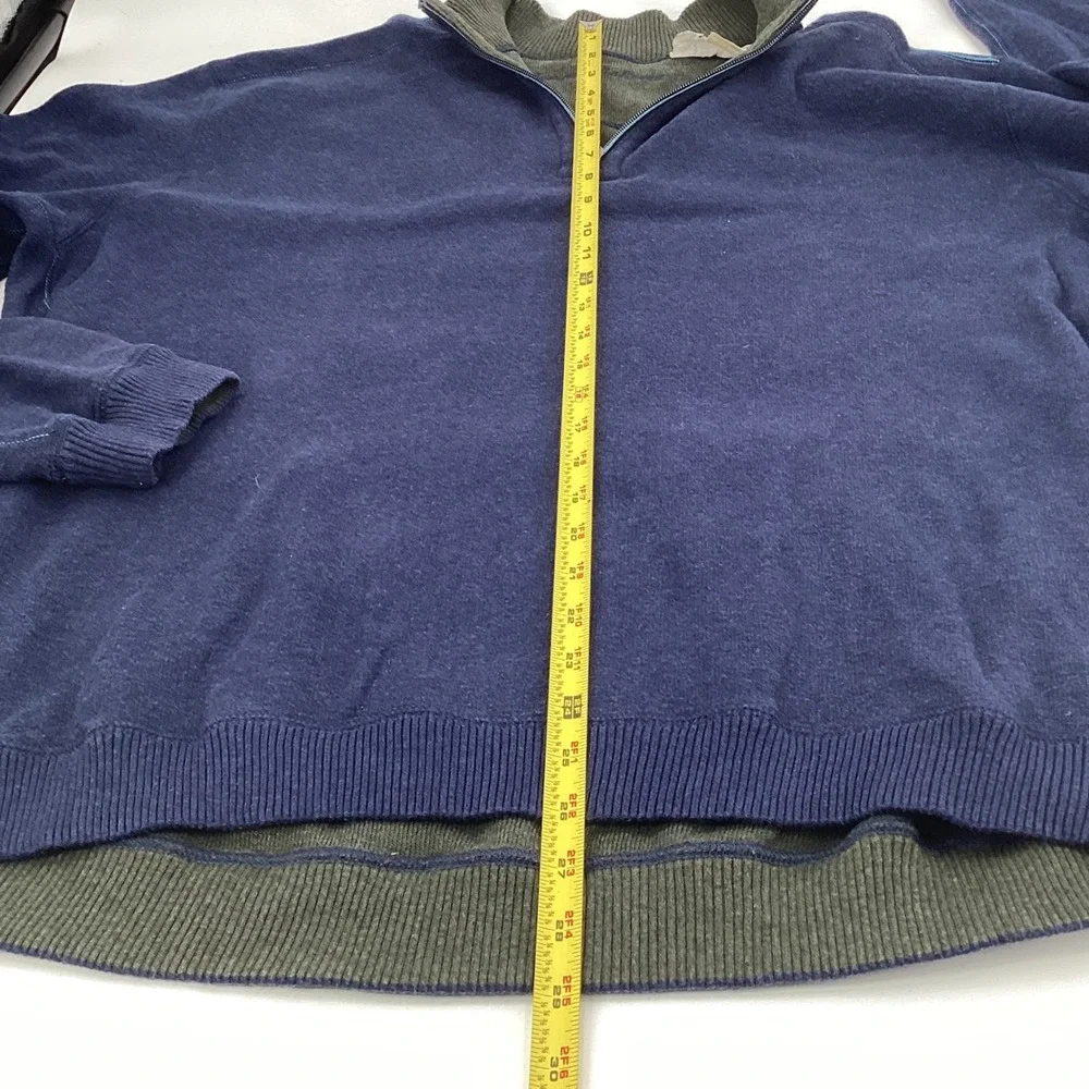 Tommy Bahama Reversible Quarter Zip Sweater Men XL Navy Blue Olive 100% Cotton
